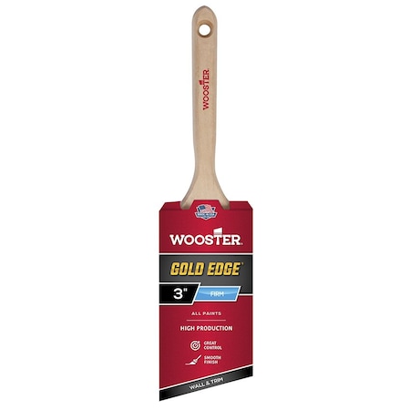 Wooster 3" Angle Sash Soft, Gold CT Polyester Bristle, Paint Brush, Wood Handle 5231